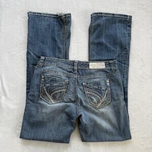 Ariya Jeans Jeans Juniors 7/8 Blue Bootcut Embroidered Studded Stretch Denim